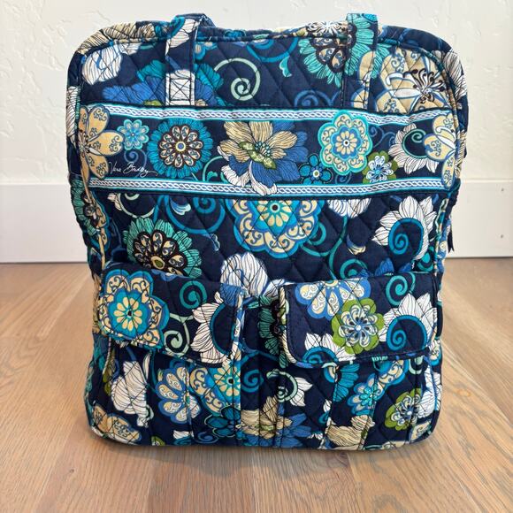 Vera Bradley Mod Floral Blue Quilted Shoulder Bag Purse Tote Retired 2007 - Picture 3 of 9